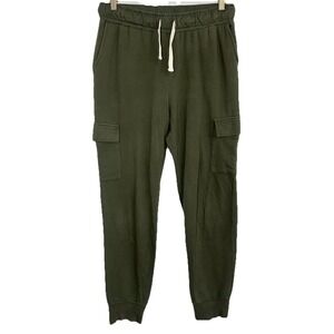 Monrow Womes MEDIUM Cargo Jogger Sweatpants Olive Army Green Pull On Drawstring